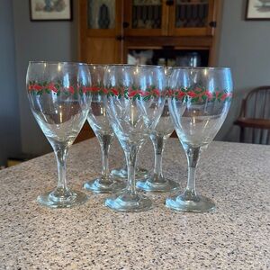 Set of 6 Festive Wine Glasses with Red and Green Design